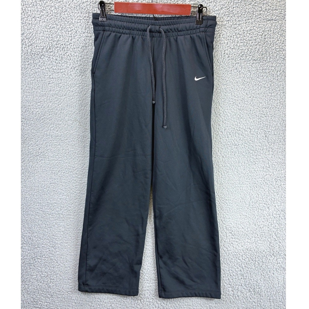 Nike Therma-FIT Open Hem Sweatpants Womens L Black Fleece Straight Leg Training